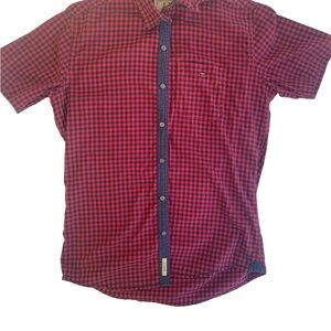 Louis Philippe Men's Red Check Short-Sleeve Shirt by